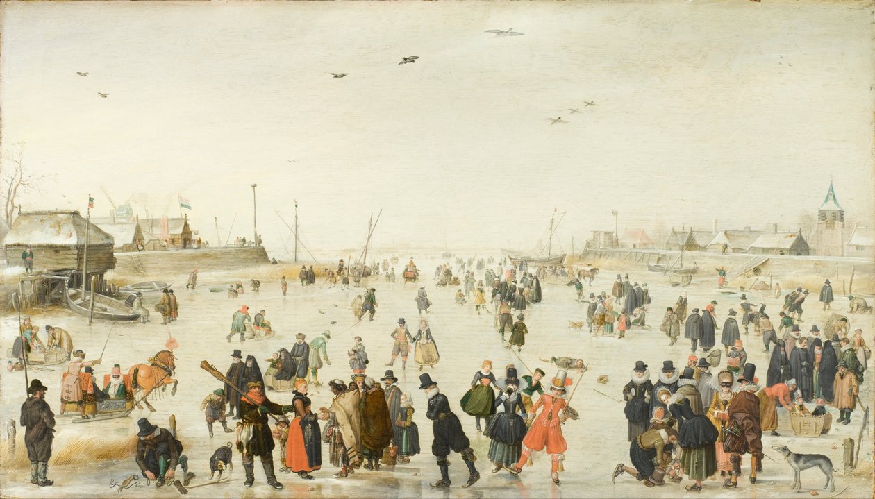 Talvikuvaus jäädytetyllä kanavalla tekijältä Hendrick Avercamp