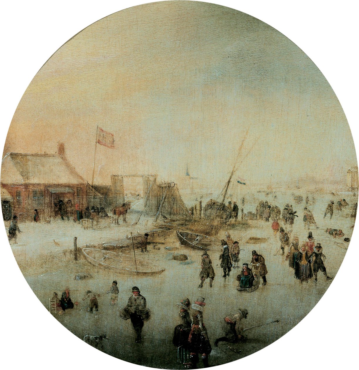 Talvimaisema luistimilla ja kolfia pelaavilla ihmisillä tekijältä Hendrick Avercamp