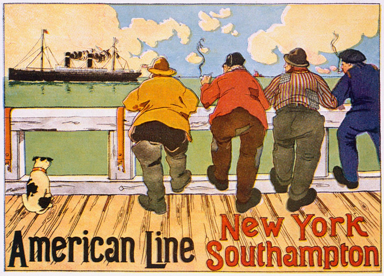 Mainosjuliste "American Line, New York to Southampton", 1905 tekijältä Hendrick Cassiers