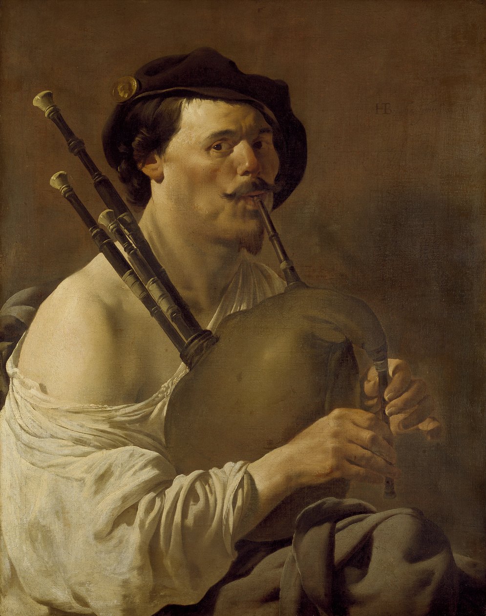 Säkkipilliä soittava mies, 1700-luku tekijältä Hendrick ter Brugghen