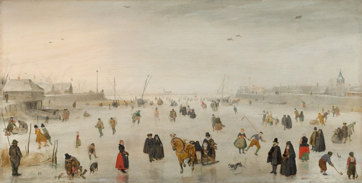 Kohtaus jäällä, c. 1625. tekijältä Hendrick Avercamp