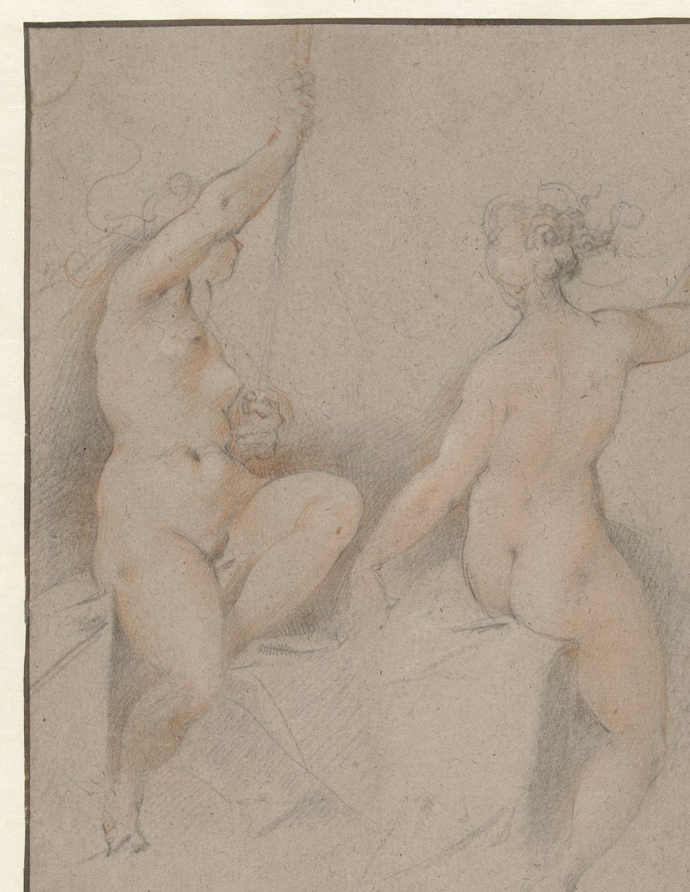 Kaksi istuvat naisen alastomia tekijältä Hendrick Goltzius (follower of)