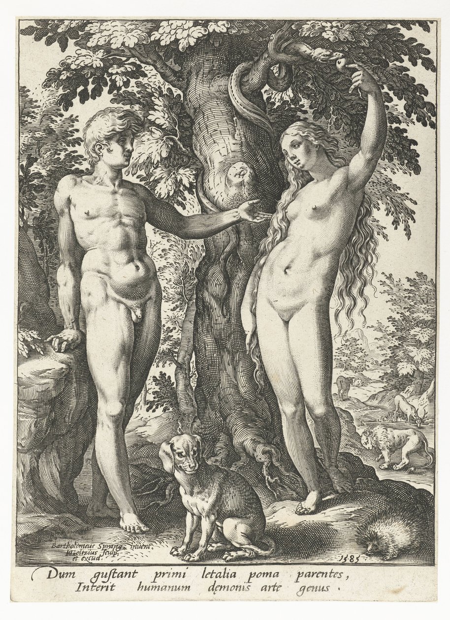 Aadam ja Eeva ja käärme tekijältä Hendrick Goltzius