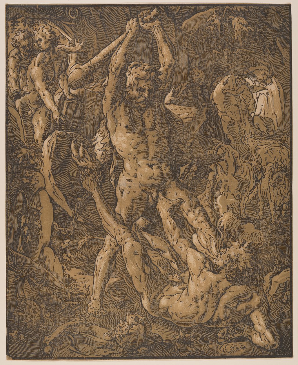 Hercules ja Cacus tekijältä Hendrick Goltzius