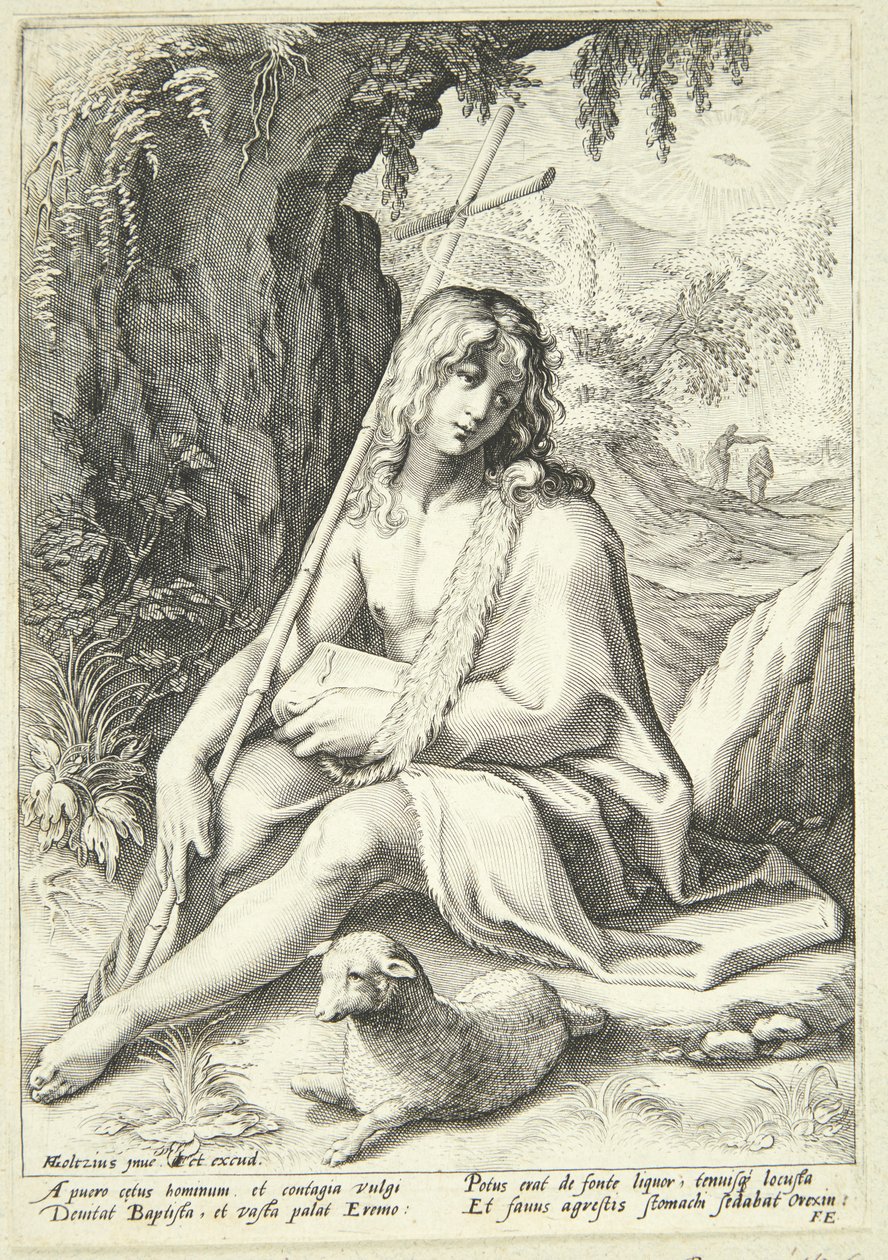 Johannes Kastaja erämaassa tekijältä Hendrick Goltzius