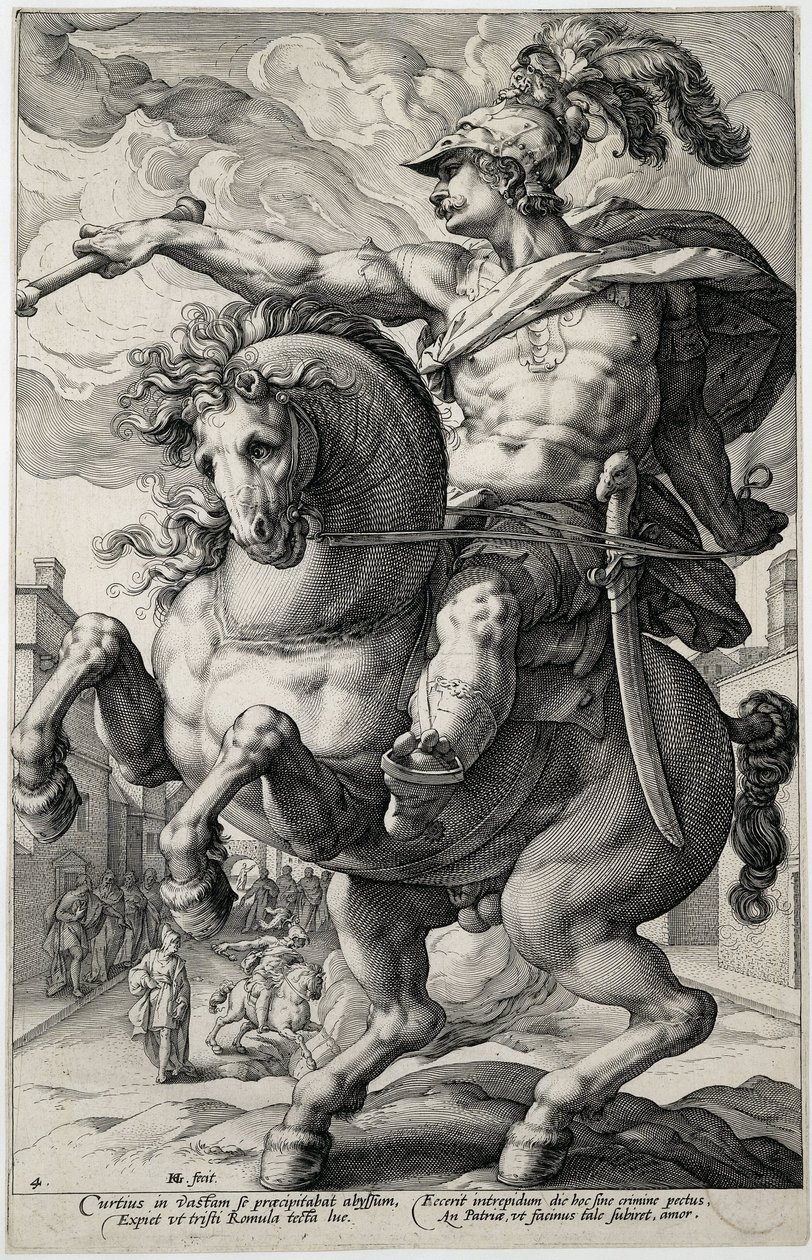 Marcus Curtius The Roman Heroes (sarjan nimi) tekijältä Hendrick Goltzius