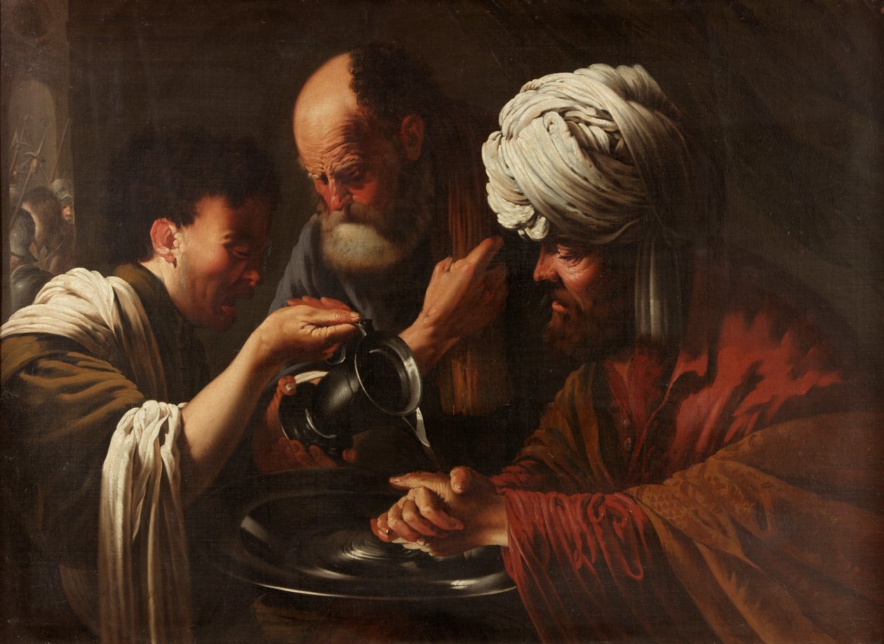 Pilatus pesee kätensä, n. 1615-1628 tekijältä Hendrick ter Brugghen