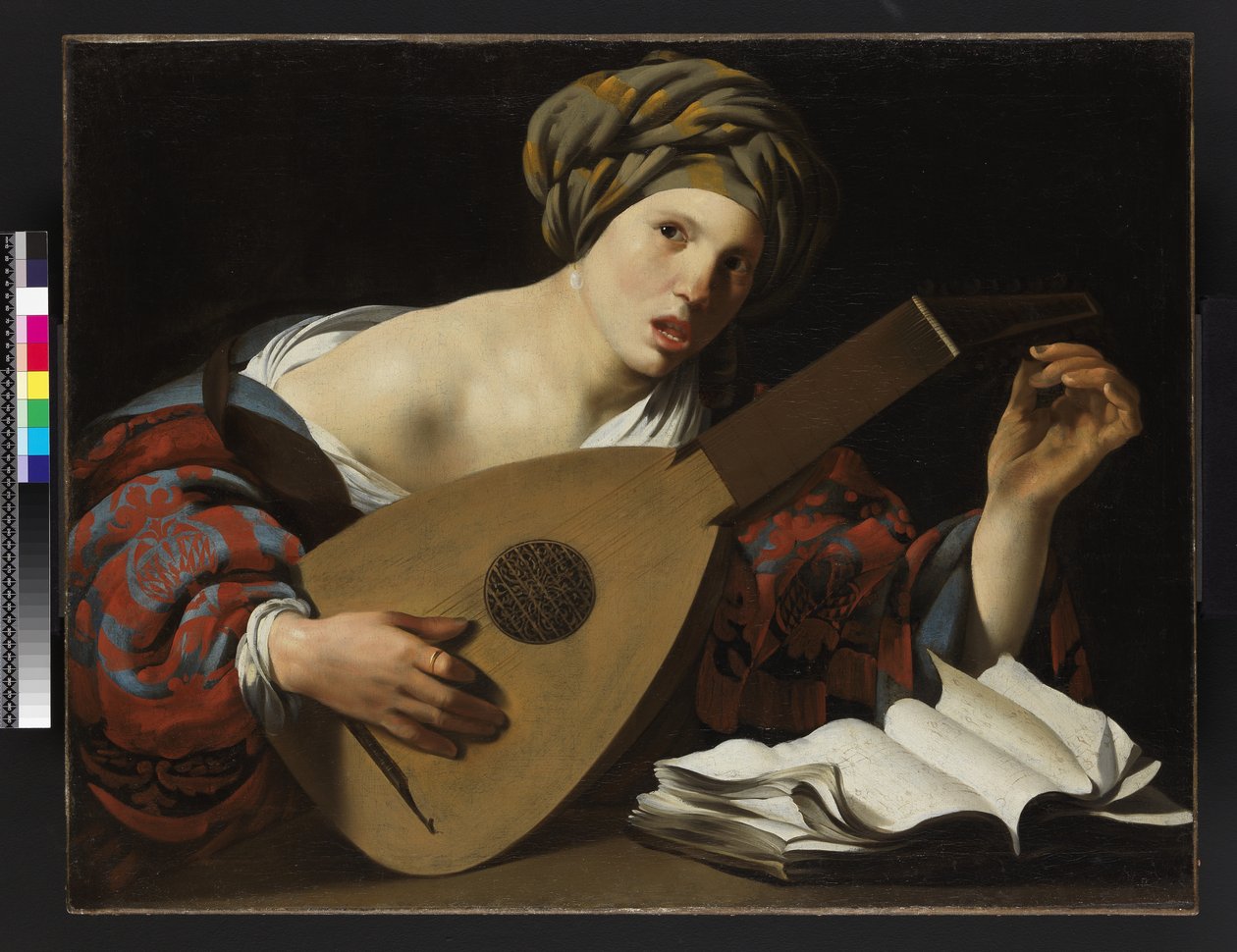 Nuori nainen virittää luuttua, n. 1626-27 tekijältä Hendrick ter Brugghen
