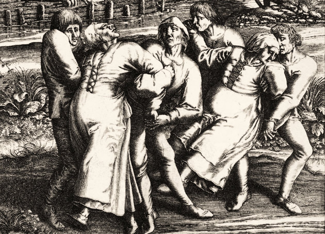 Tanssiva rutto, Strasbourg, Alsace. 1518 tekijältä Hendrik I Hondius