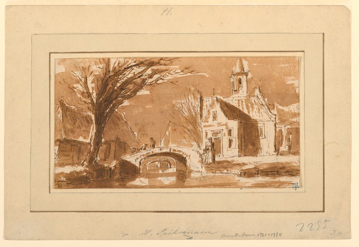 Piirros, kaupunki kanavan varrella, 1750-70 tekijältä Hendrik Spilman