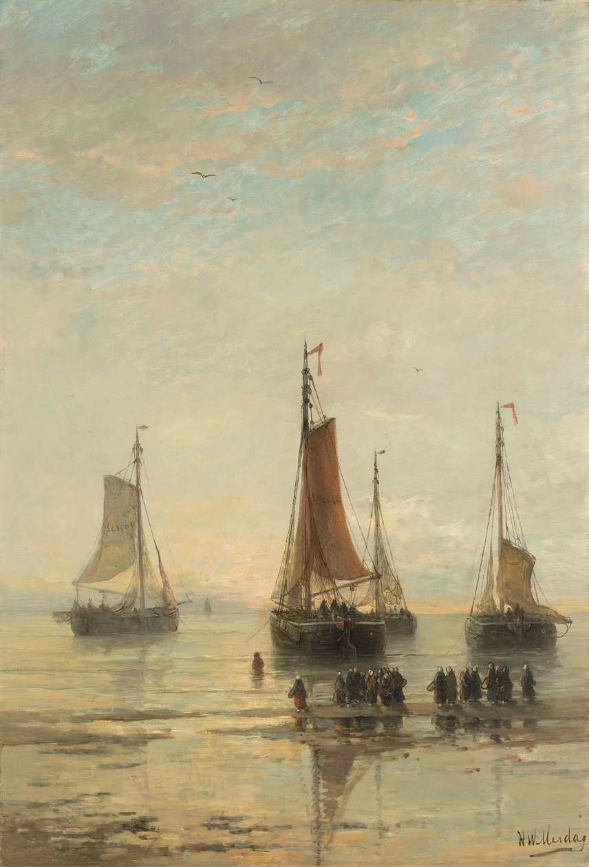 Bluff-Bowed Scheveningenin veneet ankkurissa tekijältä Hendrik Willem Mesdag