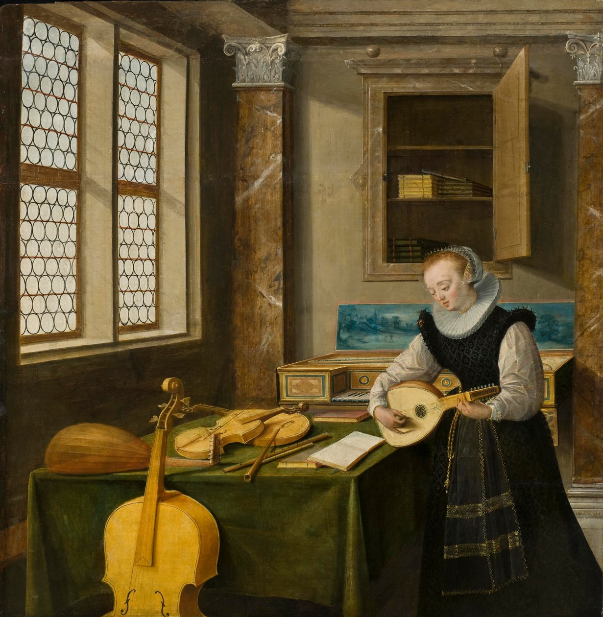 Nainen soittaa luuttua, noin 1610 tekijältä Hendrik the Younger Steenwyck