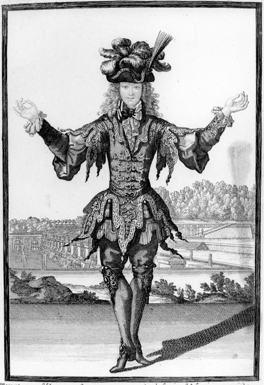 Tanssijaksi pukeutunut laatumies, noin 1695. tekijältä Henri Bonnart