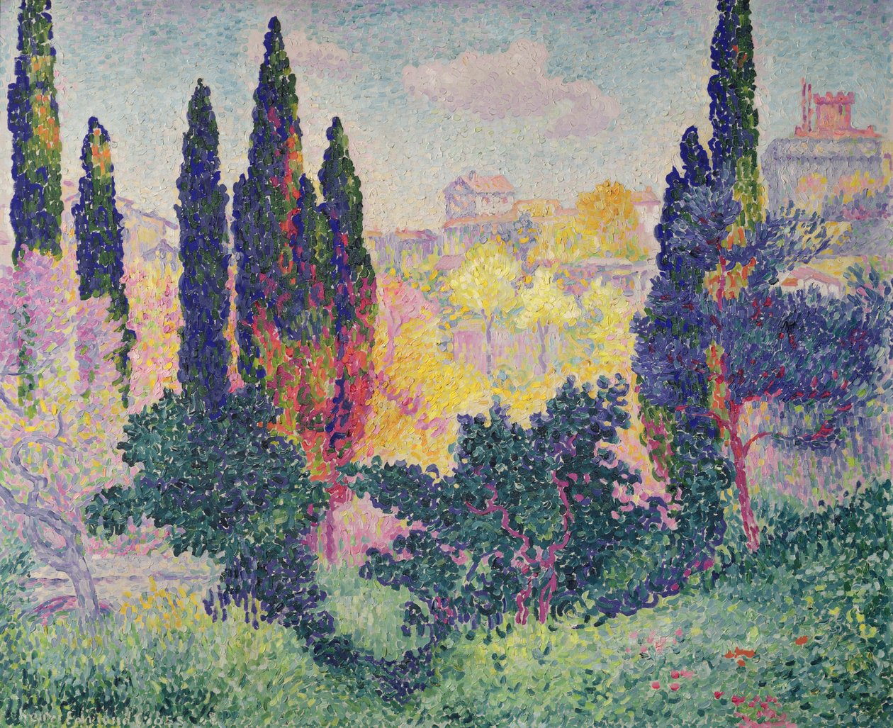Sypressit Cagnesissa, 1908 tekijältä Henri Edmond Cross