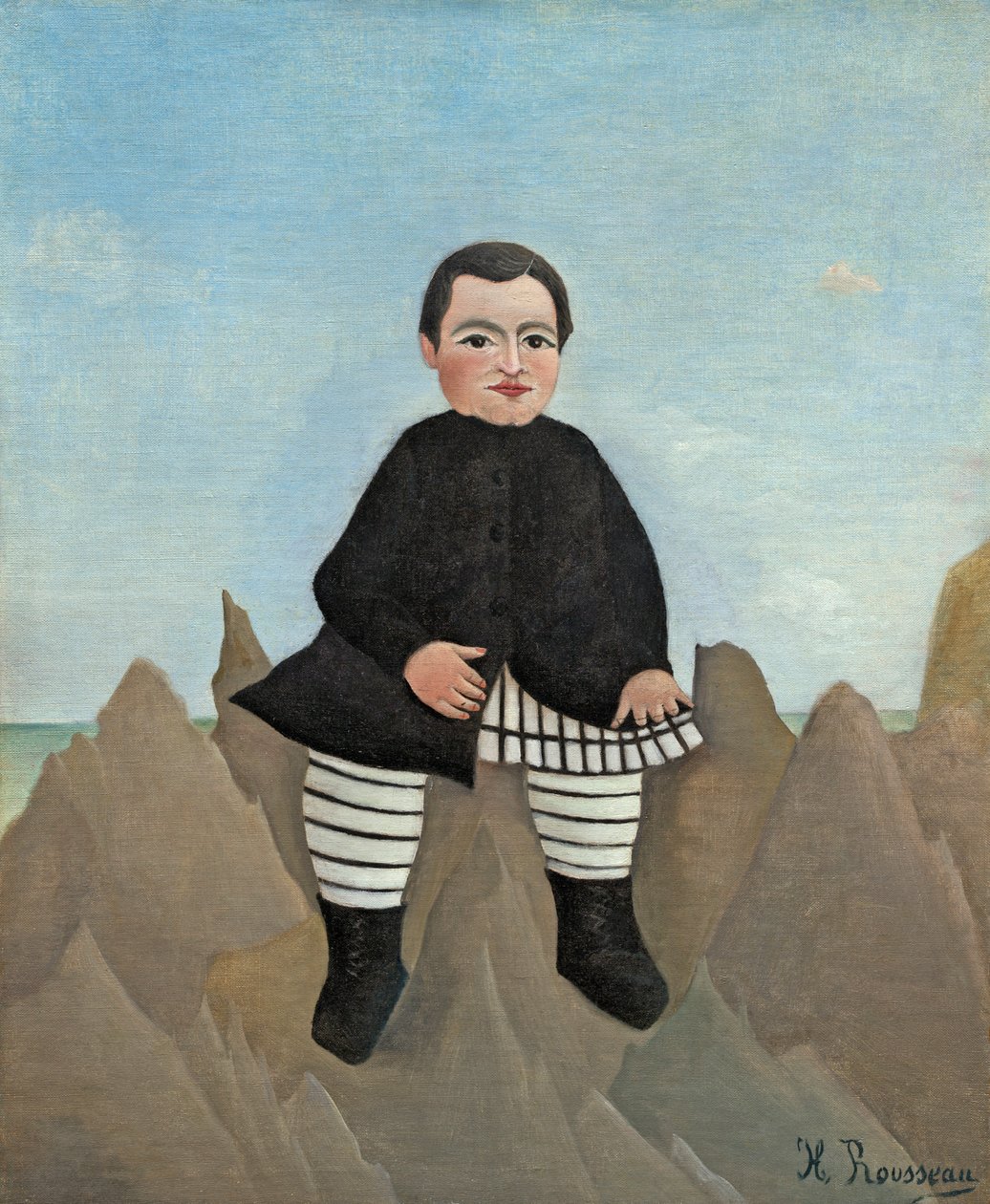 Poika kalliolla, 1895-97 (öljy pellavalle) tekijältä Henri Rousseau