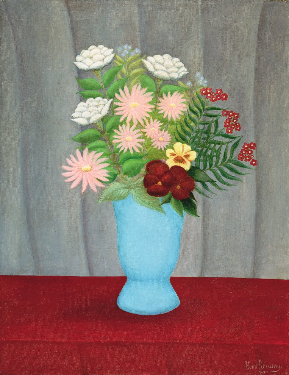 Kukkien asetelma sinisessä maljakossa tekijältä Henri Rousseau
