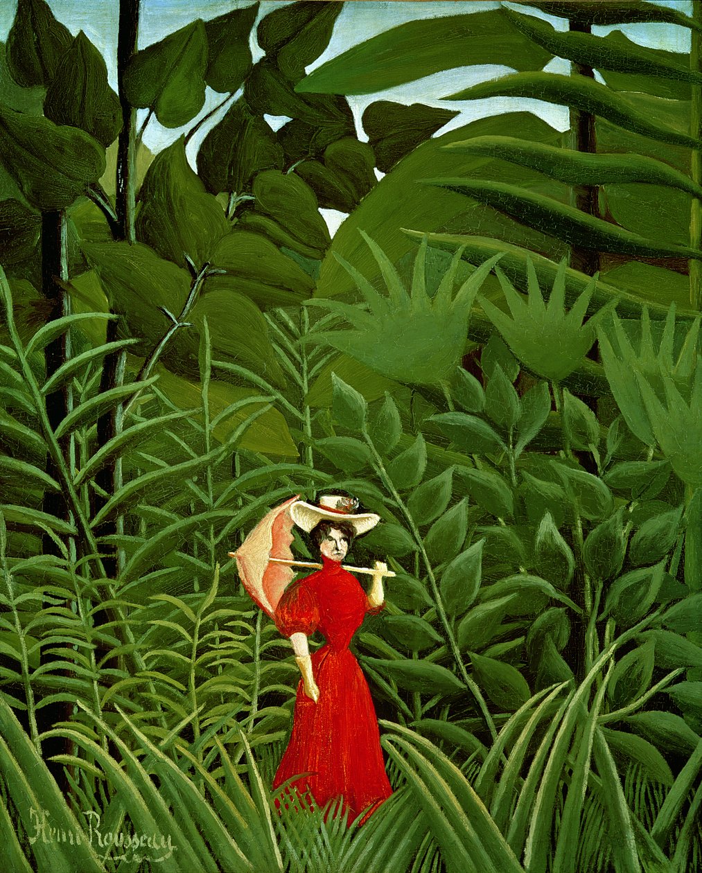 Punapukuinen nainen metsässä, noin 1907 tekijältä Henri Rousseau