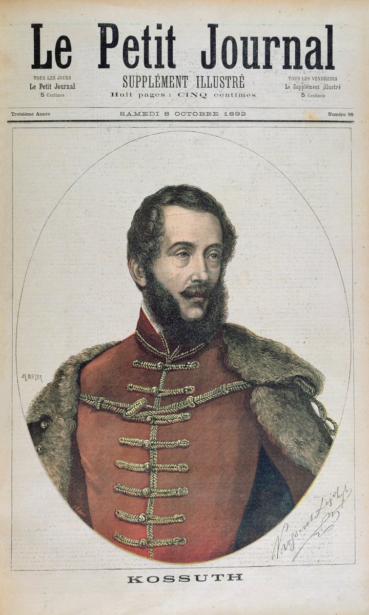 Lajos Kossuthin (1802-94) muotokuva Le Petit Journalin etukannessa, 8. lokakuuta 1892 tekijältä Henri Meyer