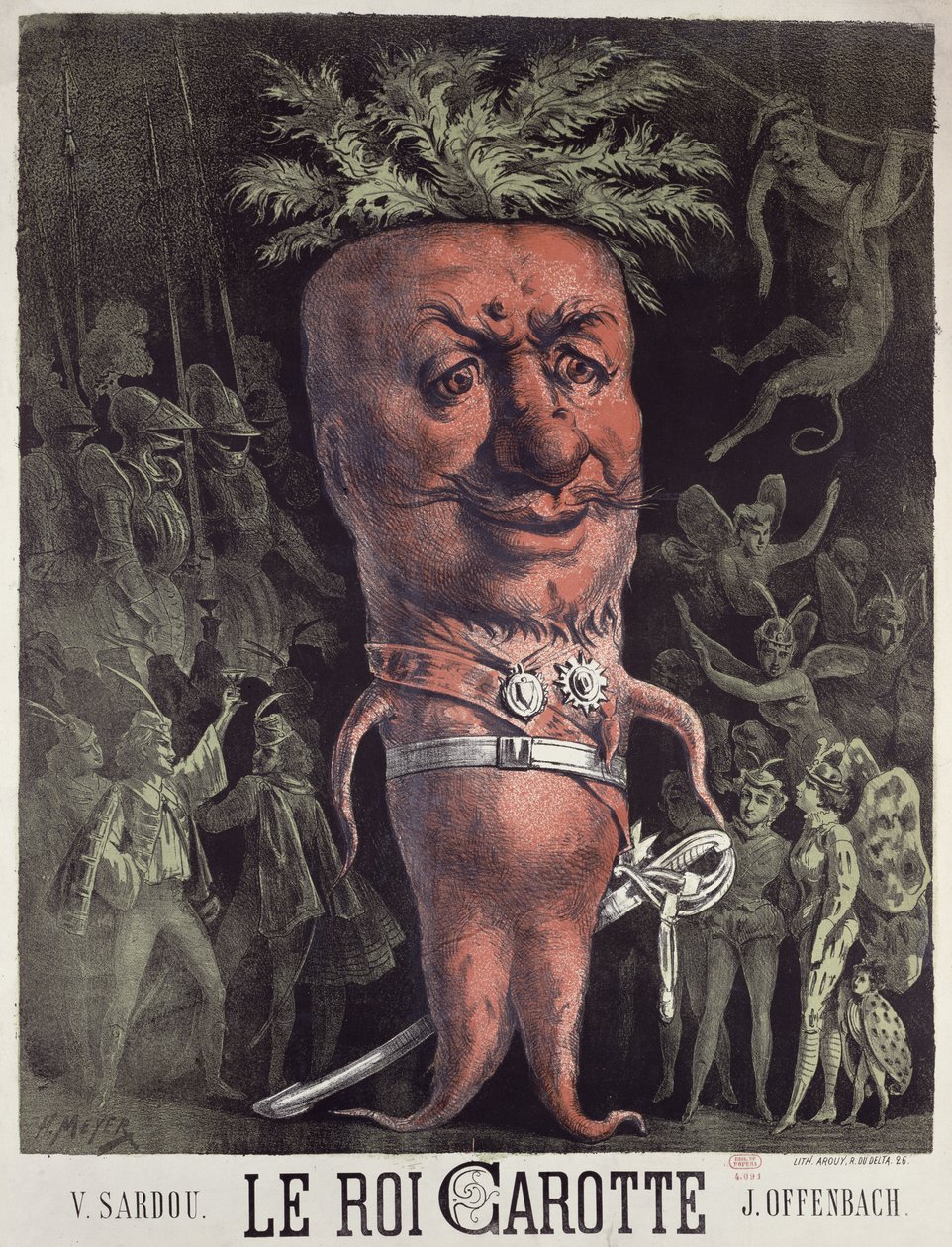 Juliste "Le Roi Carotte", Jacques Offenbachin (1819-90) operetti Theater de la Gaitessa, 1872 tekijältä Henri Meyer