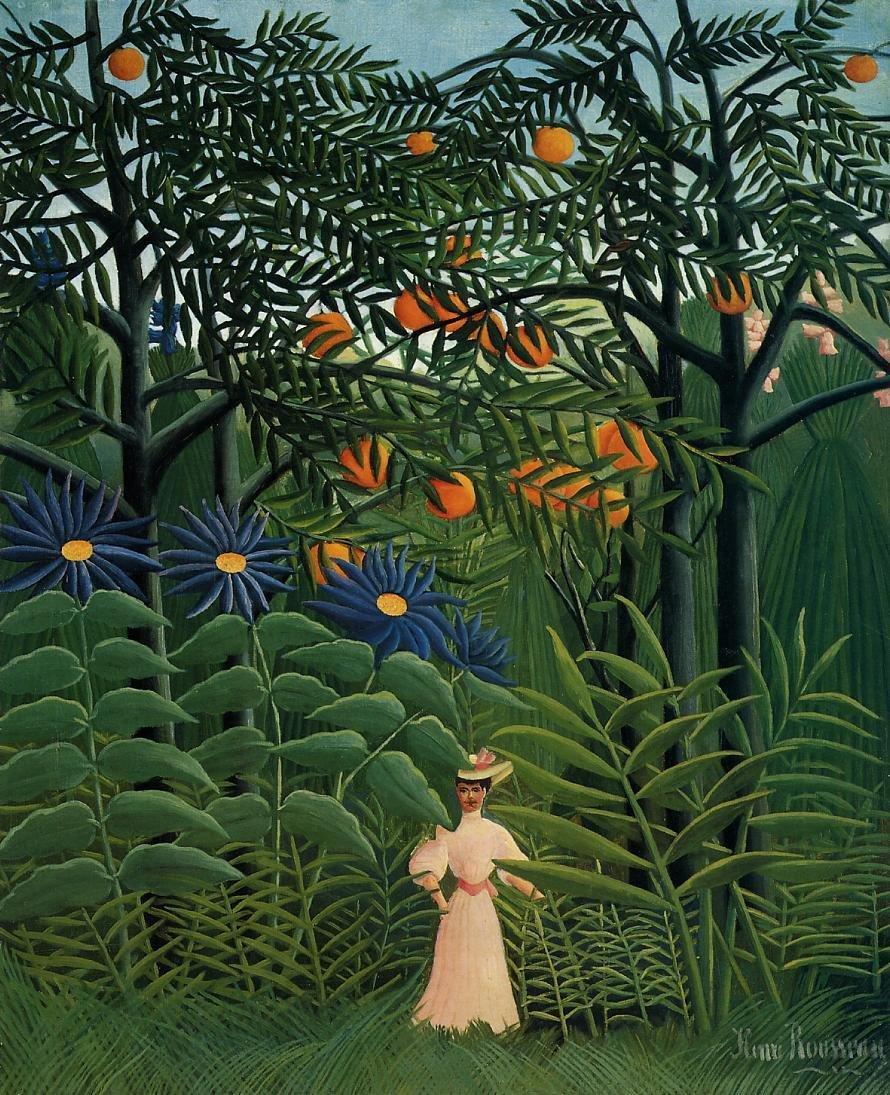 Femme se promenant dans une forêtt exotique tekijältä Henri Rousseau