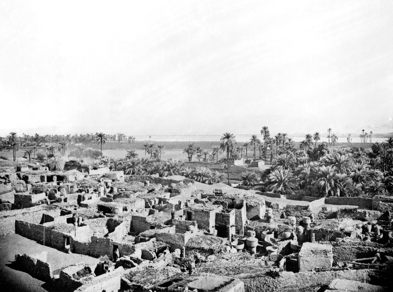 Kylä Karnakissa, Nubiassa, Egyptissä, 1887 tekijältä Georges Henri Bechard