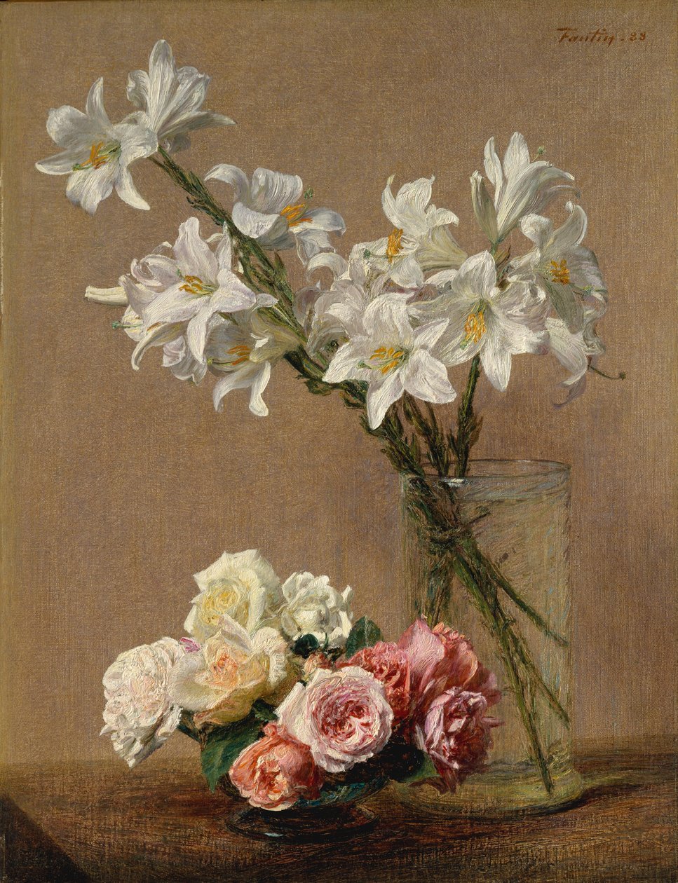 Ruusut ja liljat, 1888. tekijältä Ignace Henri Jean Fantin Latour
