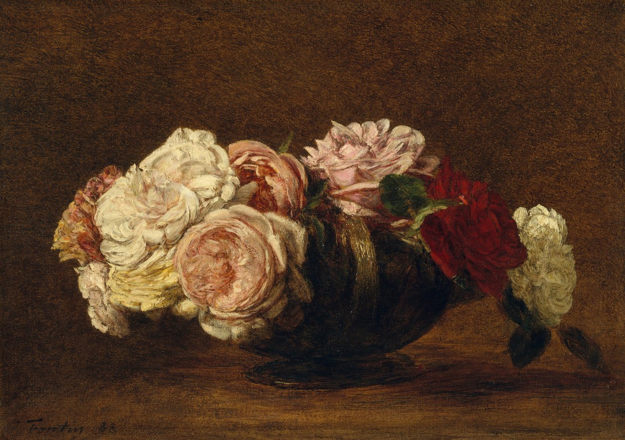 Ruusuja kulhossa, 1883. tekijältä Ignace Henri Jean Fantin Latour