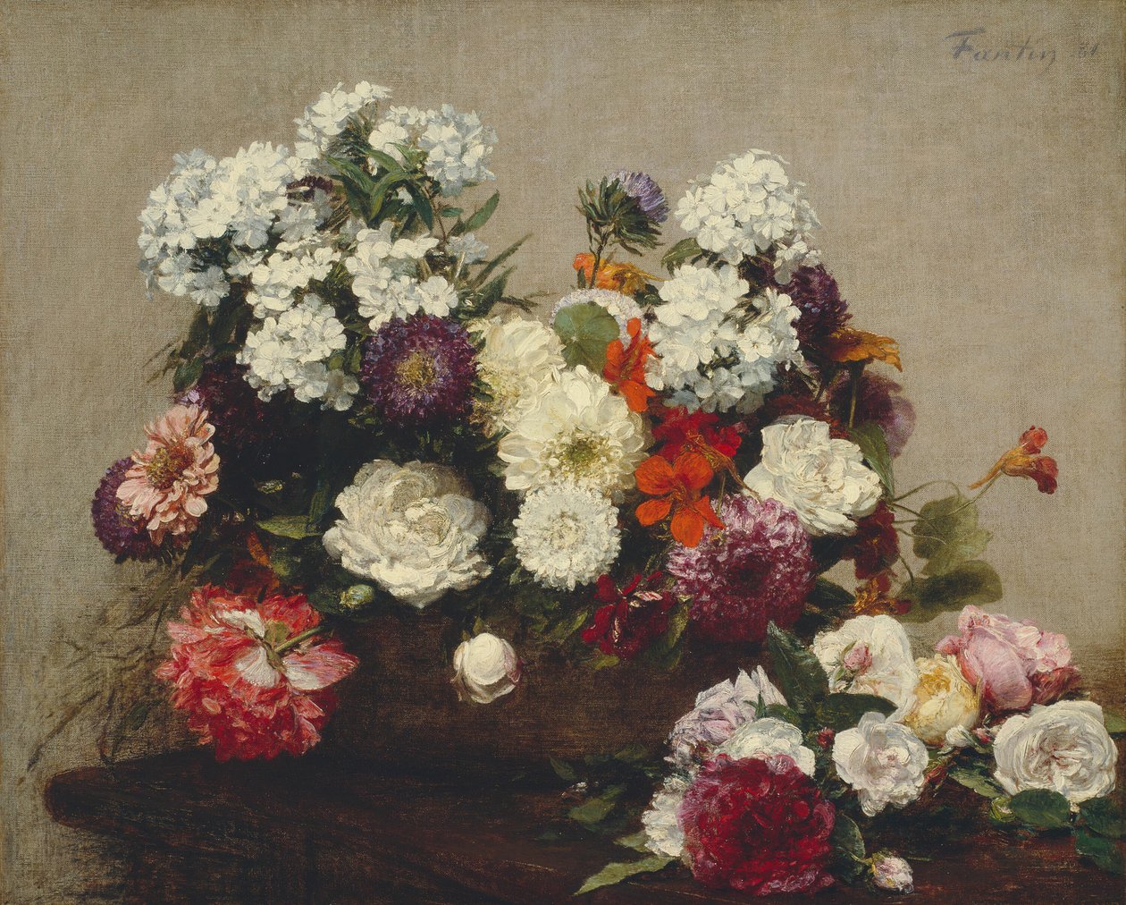 Asetelma kukkien kanssa, 1881. tekijältä Ignace Henri Jean Fantin Latour