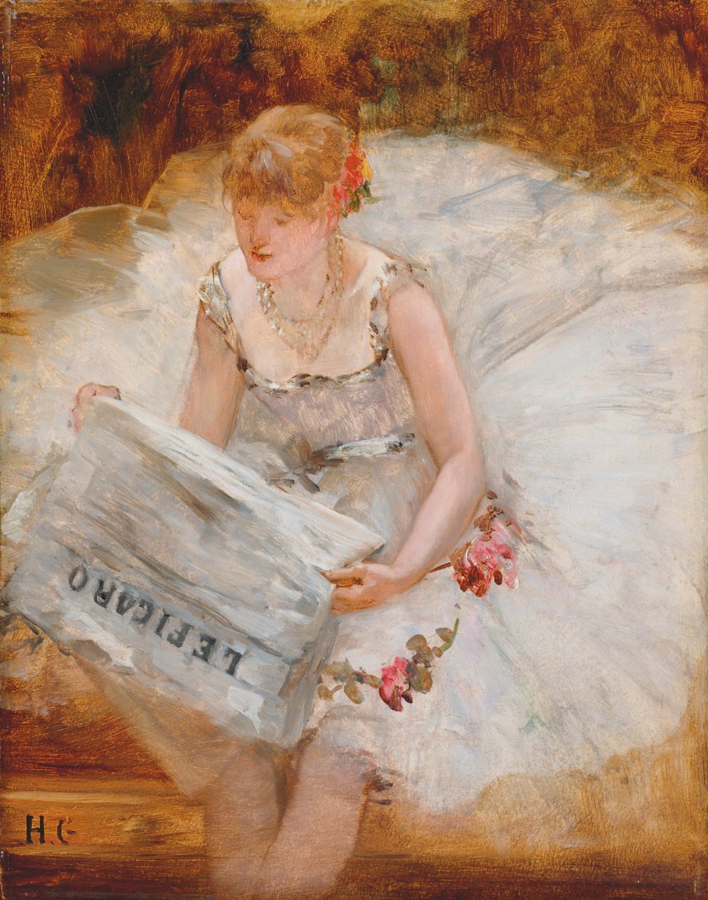 Tanssija lukee Le Figaroa, noin 1885 tekijältä Henri Gervex