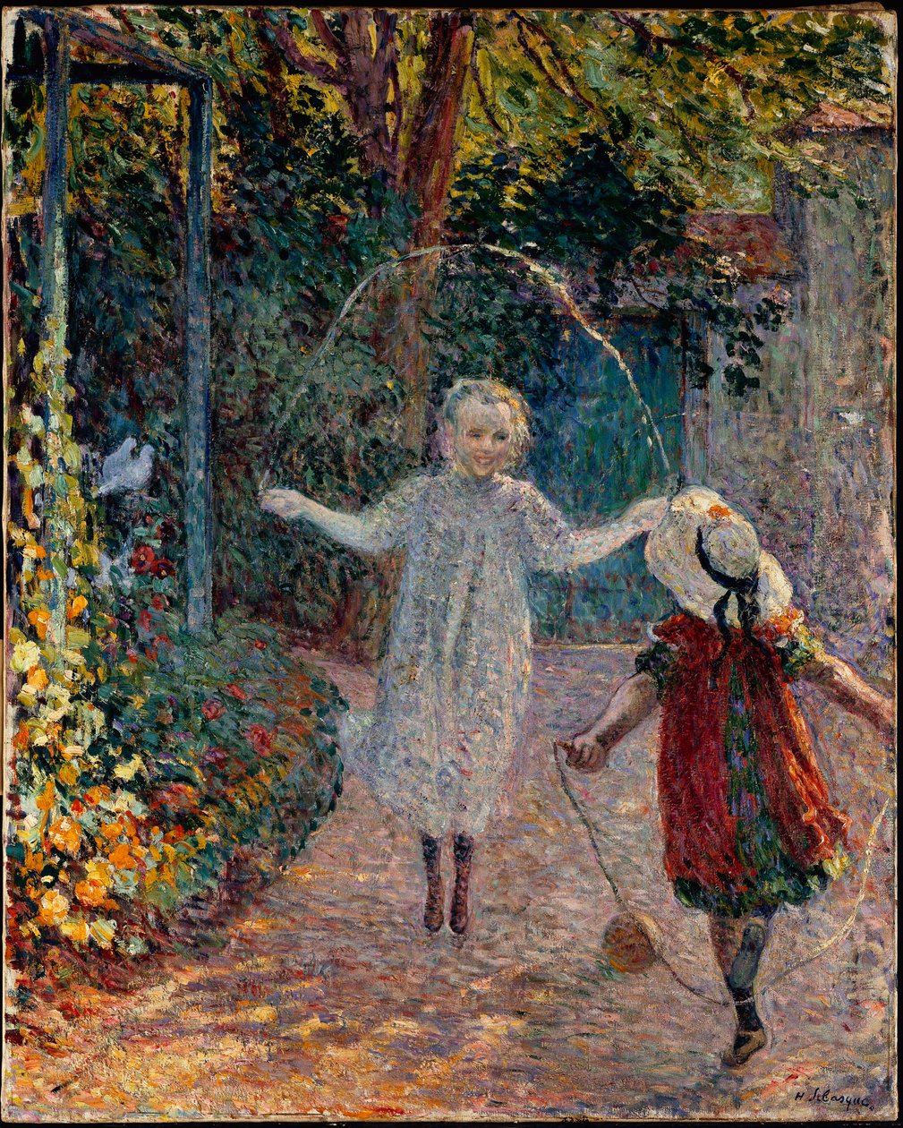 Lapset hyppäävät narulla puutarhassa. tekijältä Henri Lebasque
