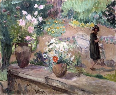 Nainen puutarhassa (öljy kankaalle) tekijältä Henri Lebasque