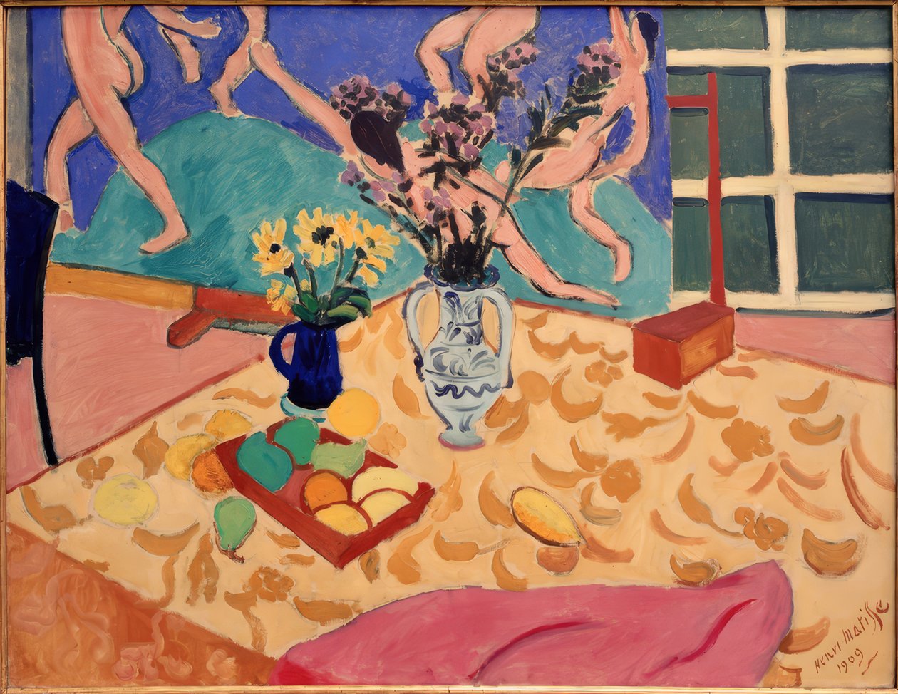 Hedelmät, kukat ja kuva Tanssi tekijältä Henri Matisse