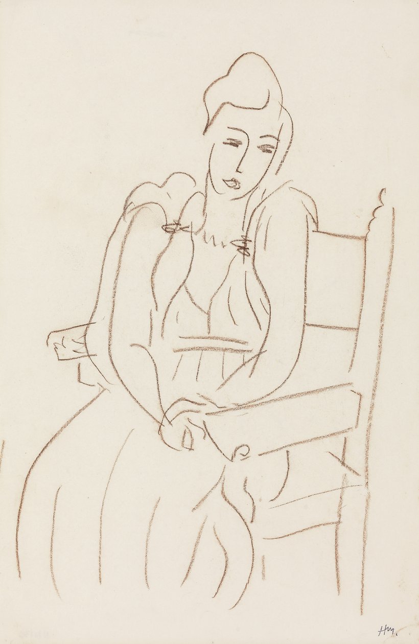 Istuva nainen (ruskea vahaliitu paperille) tekijältä Henri Matisse