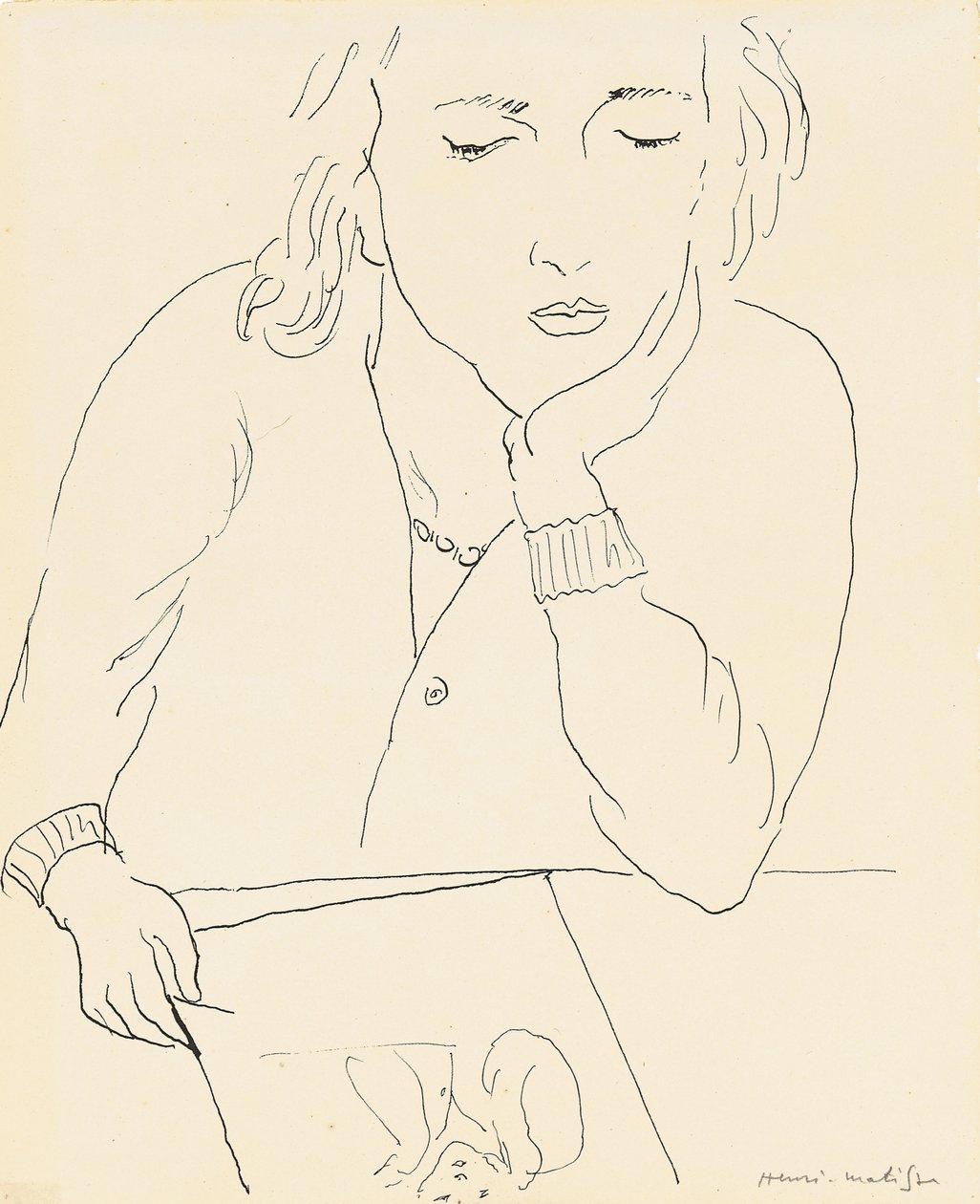 Nainen lukemassa (kynä ja muste paperille) tekijältä Henri Matisse