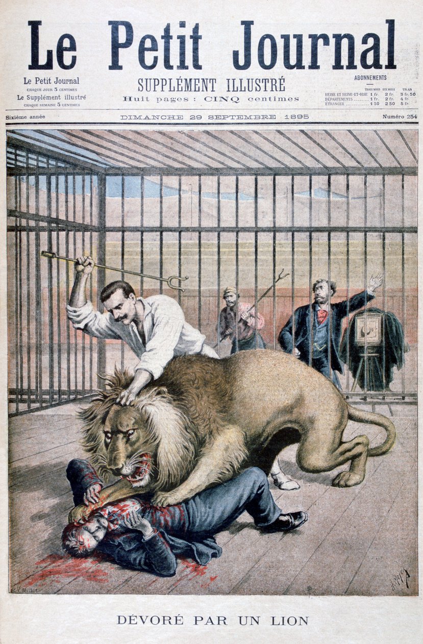 Leijonan hyökkäys, 1895 tekijältä Henri Meyer