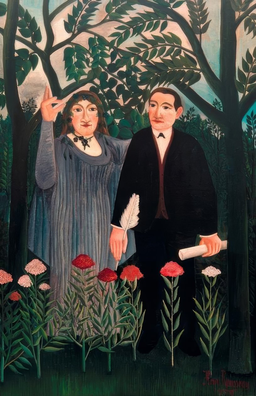 Runoilijaa inspiroiva muse tekijältä Henri Rousseau