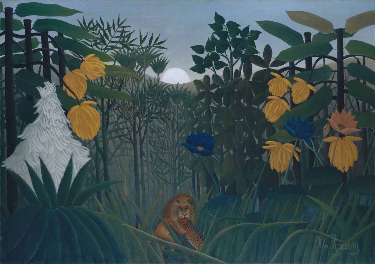 Leijonan ateria, n. 1907. tekijältä Henri Rousseau