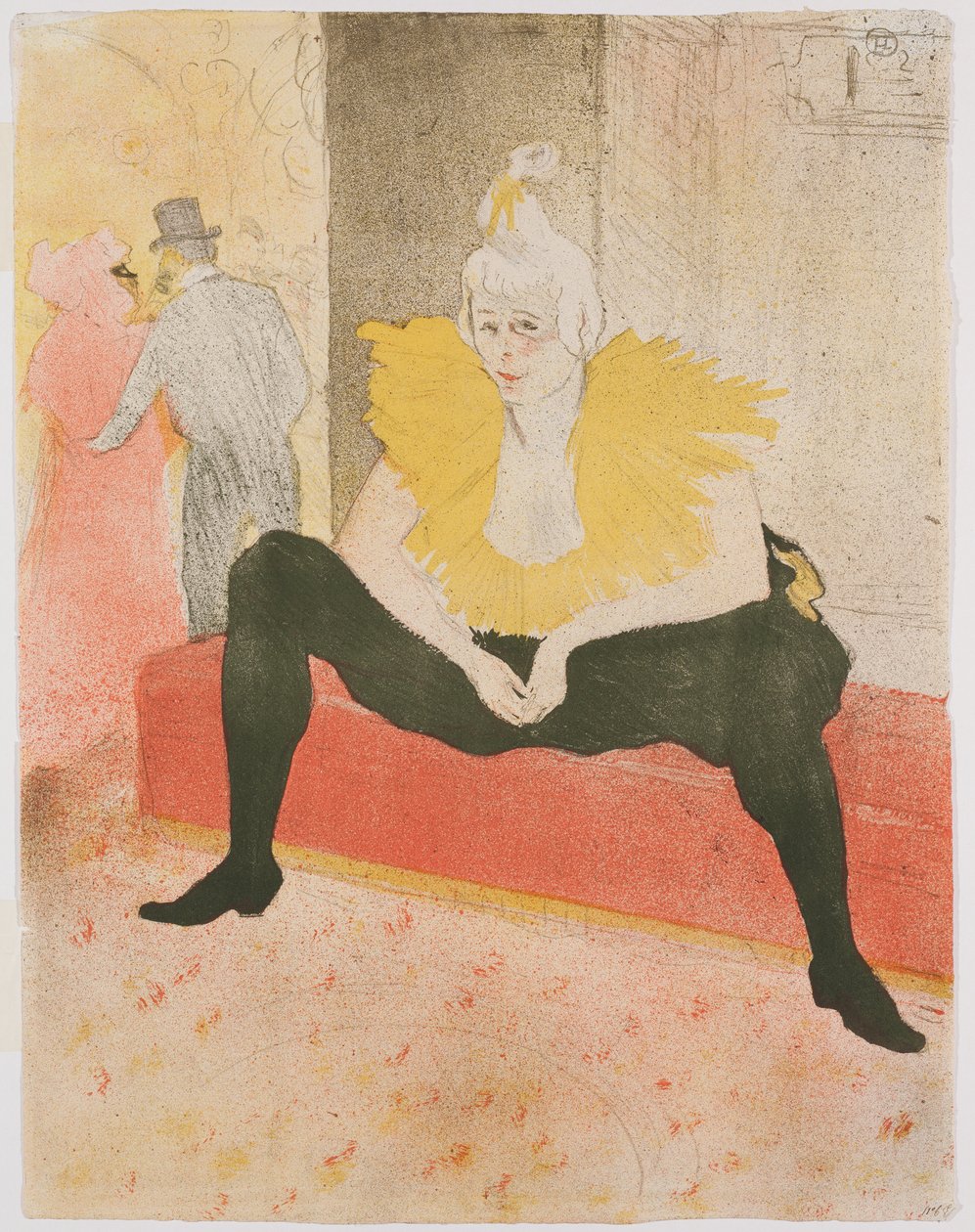 Istuva naispuolinen klovni (Mlle Cha-U-Kao) tekijältä Henri de Toulouse Lautrec