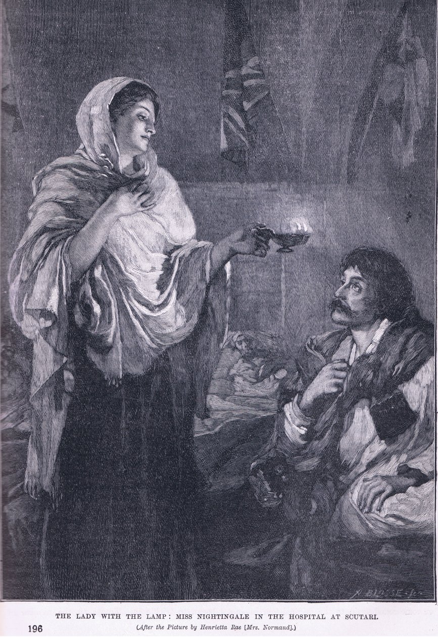 Lady with the lamp: Miss Nightingale sairaalassa Soutarissa 1855 jKr. tekijältä Henrietta Rae
