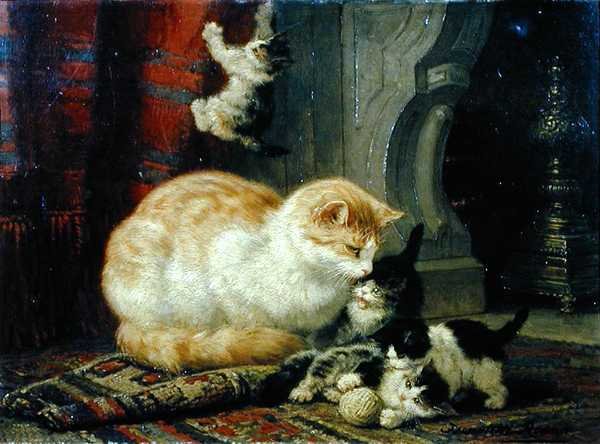 Kittens At Play (öljy paneelissa) tekijältä Henriette Gertruide Knip