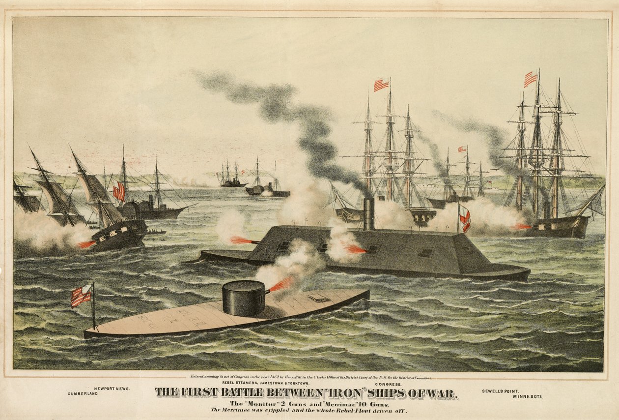 The First Battle Between Iron Ships of War, julkaistu n.1862 tekijältä Henry Bill