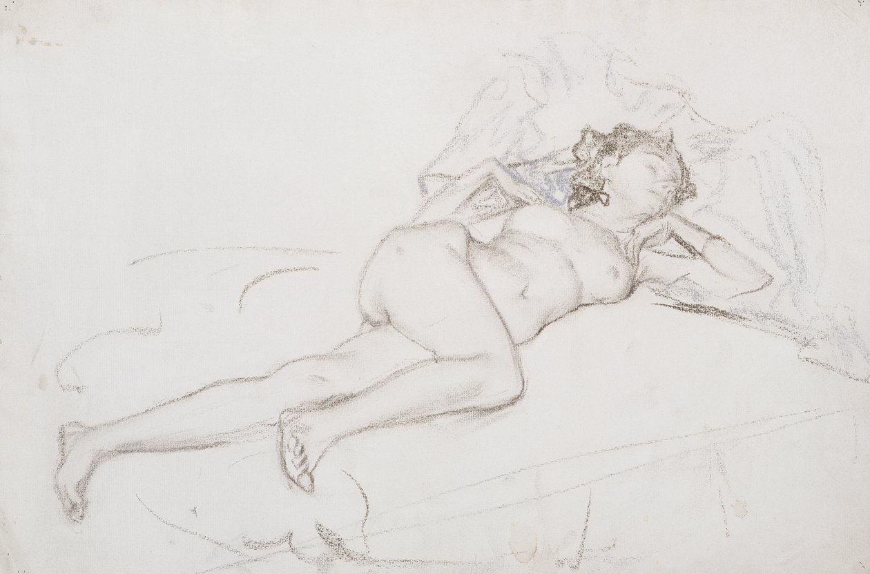 Nukkuva alaston (pastelli paperille) tekijältä Henry Bryson Burroughs