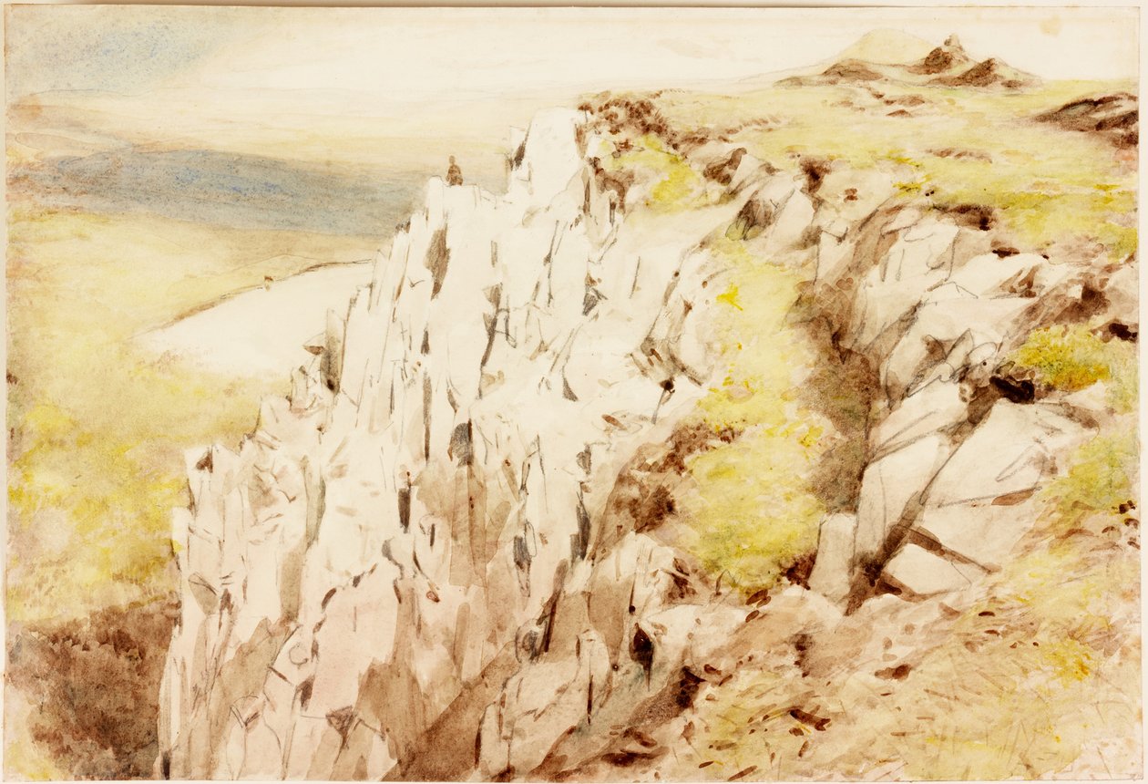 Crag Lough (kynä ja akvarelli paperille (liimattu kortille)) tekijältä Henry Burdon Richardson