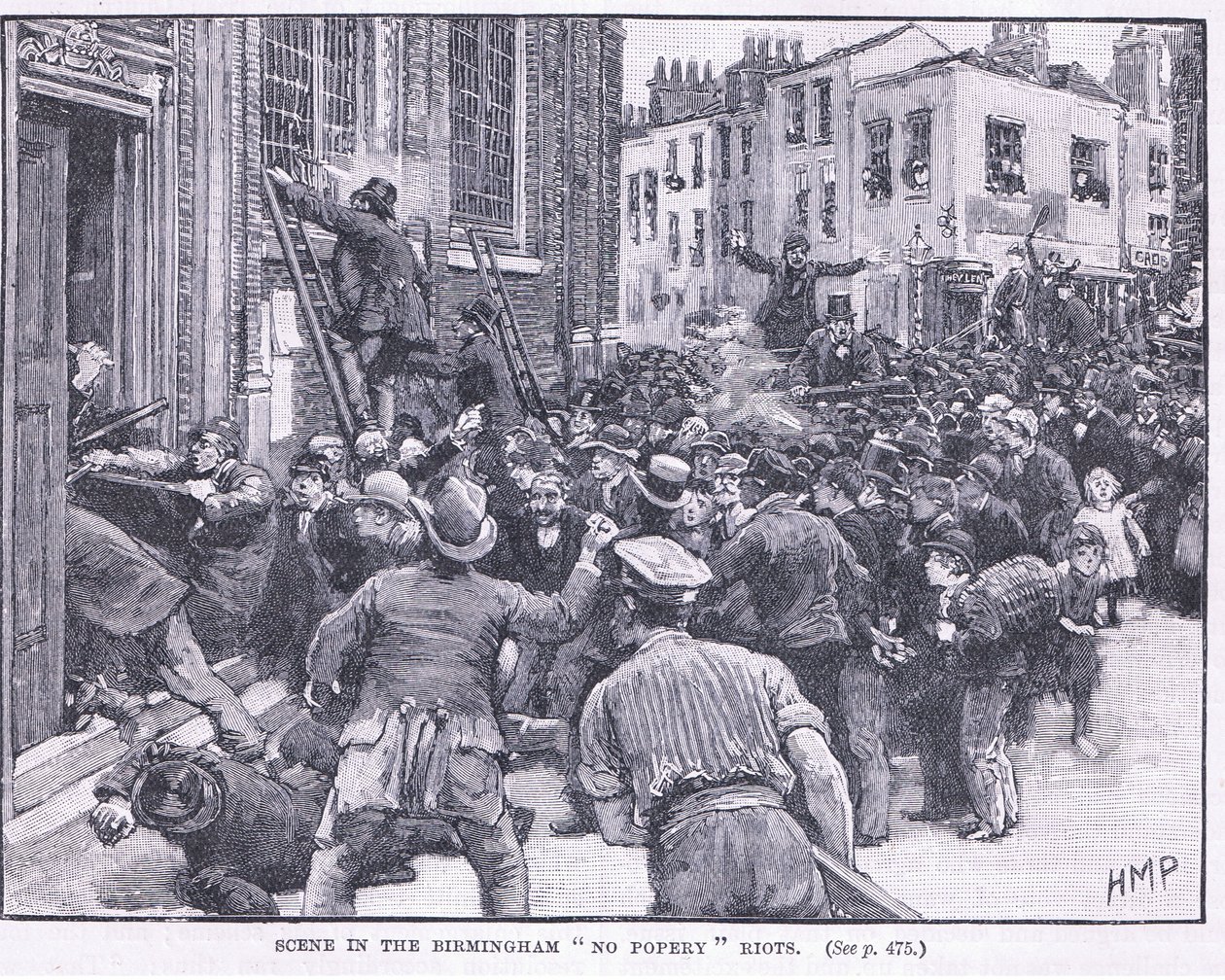 Kohtaus "No Popery Riots" -sarjassa, Brimingham 1868 jKr tekijältä Henry Marriott Paget