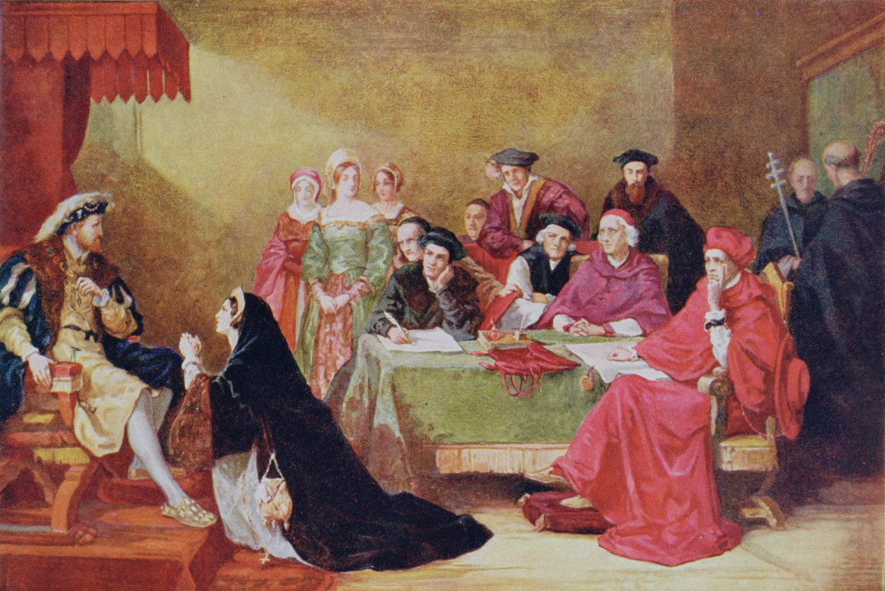 Katariina Aragonin oikeudenkäynti (1485-1536) kuvitus teoksesta 