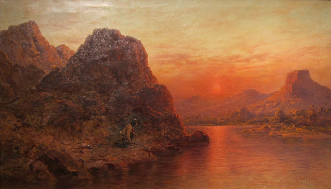 Intian metsästäjä auringonlaskun aikaan tekijältä Henry Raschen
