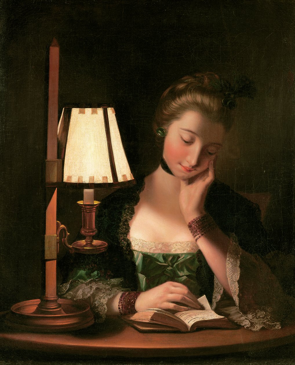 Nainen lukee paperikellovarjossa, 1766 tekijältä Henry Robert Morland