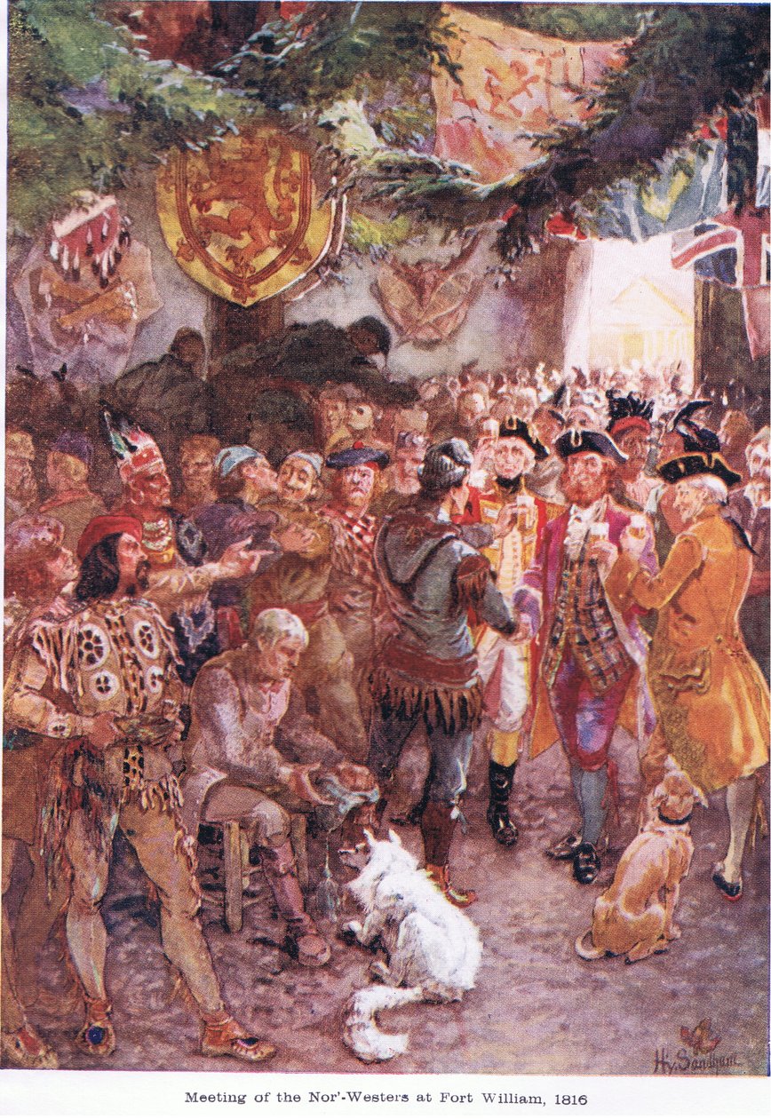 NorWestersin kokous Fort Williamissa 1816, noin 1920. tekijältä Henry Sandham
