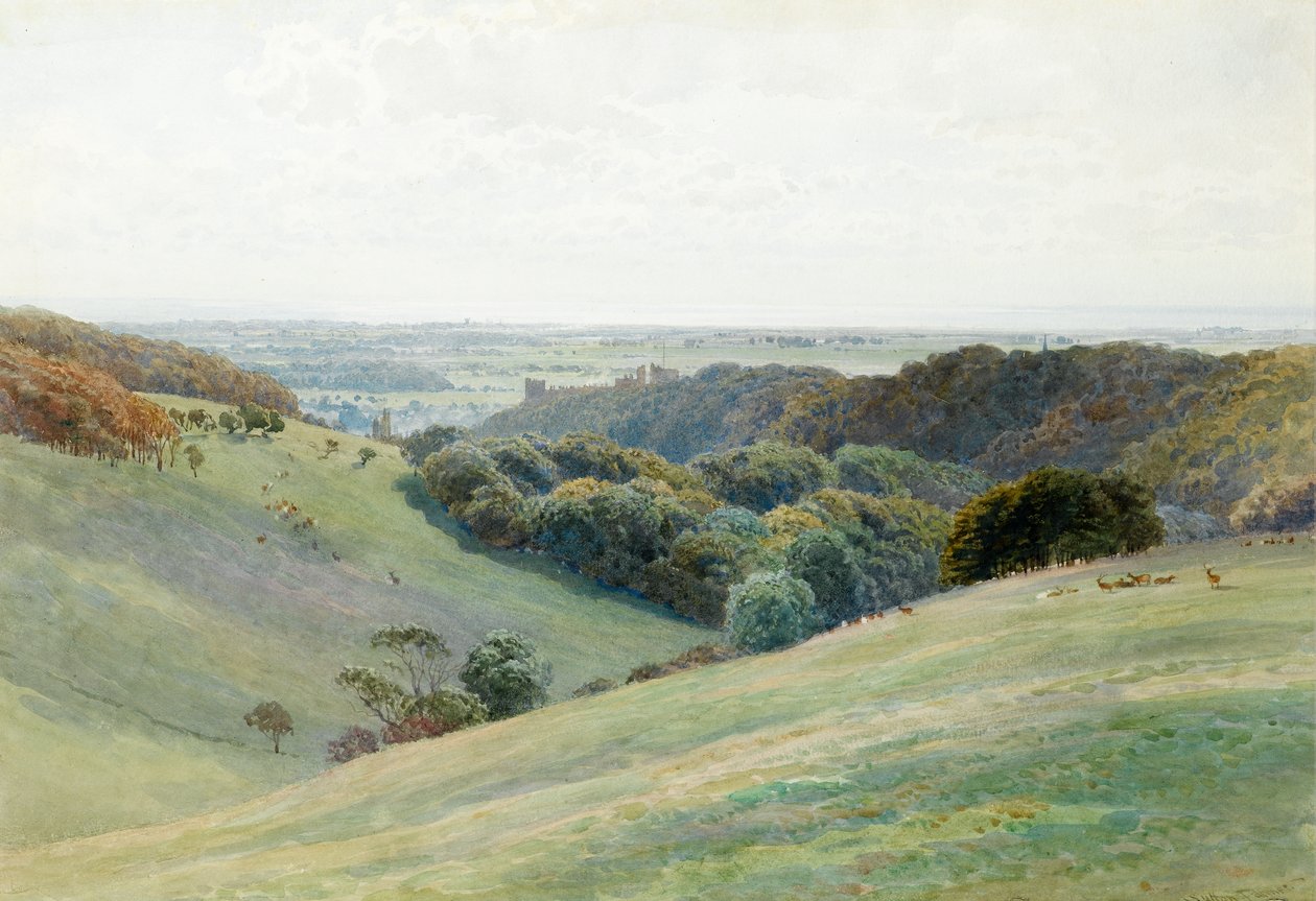 Arundelin linna Deer Parkista, Sussex, 1884 (wc paperilla) tekijältä Henry Sutton Palmer