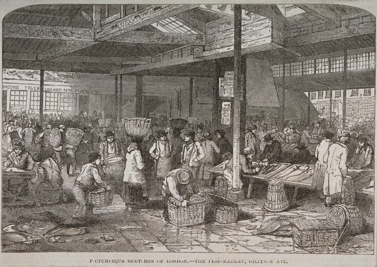Sisäkuva Billingsgate-torilta, 1849 tekijältä Henry Vizetelly